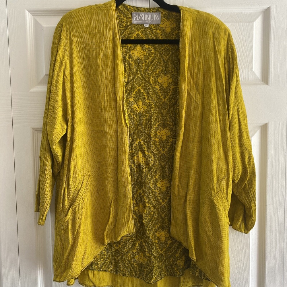 Platinum Dorothy Schoelen Cardigan Womens‎ Size M Yellow Paisley Vintage 90s